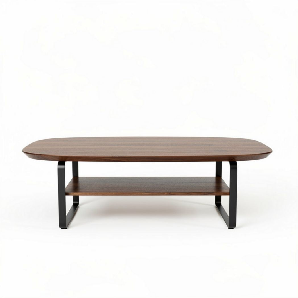 Mesa de centro ovalada de madeira com prateleira inferior 120 x 60 x 40cm
