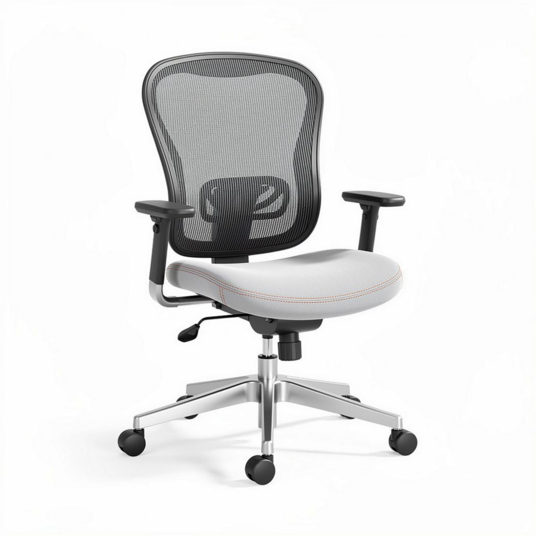 Cadeira de escritório ergonômica com encosto em malha e assento branco 60 x 60 x 90cm